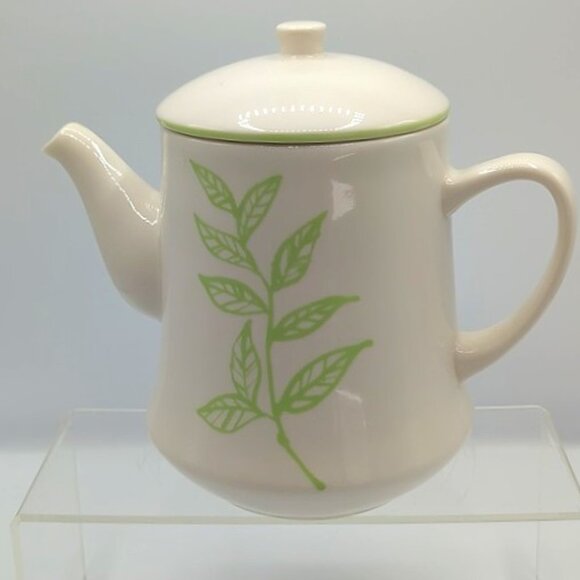 Vintage Starbucks Tazo Teapot Ceramic White Botanical Green Leaf 38 oz. - Picture 1 of 8
